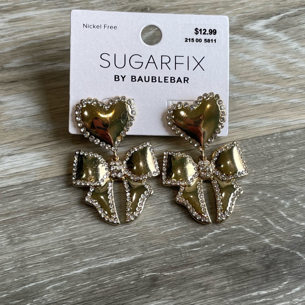 SugarFix Baublebar Gold Heart and Bow Earrings NEW